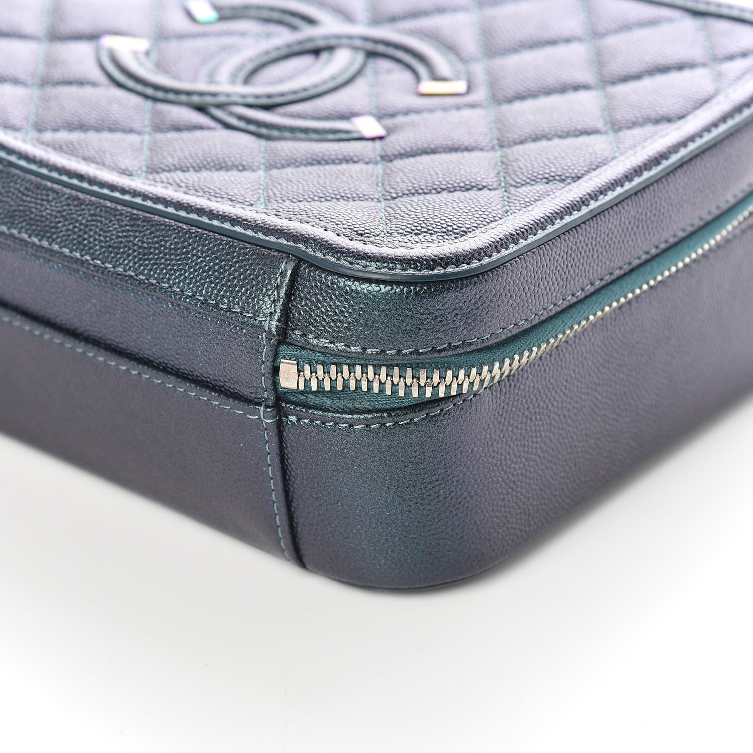 Chanel Iridescent Caviar Quilted Medium CC Filigree Vanity Case Dark Turquoise 6 of 9