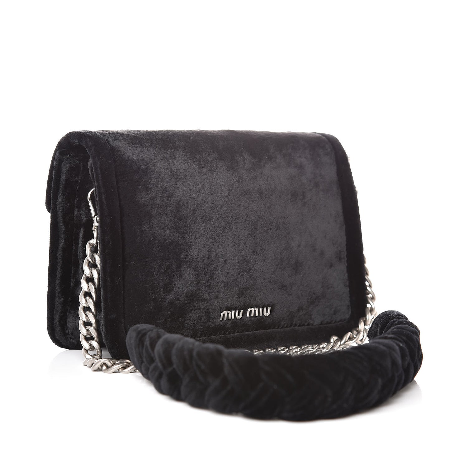 Velluto Froisse Tresse Shoulder Bag Black
