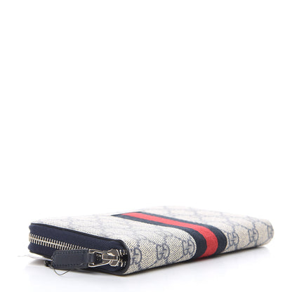 Gucci GG Supreme Monogram Web Zip Around Wallet Beige Blue 4 of 9