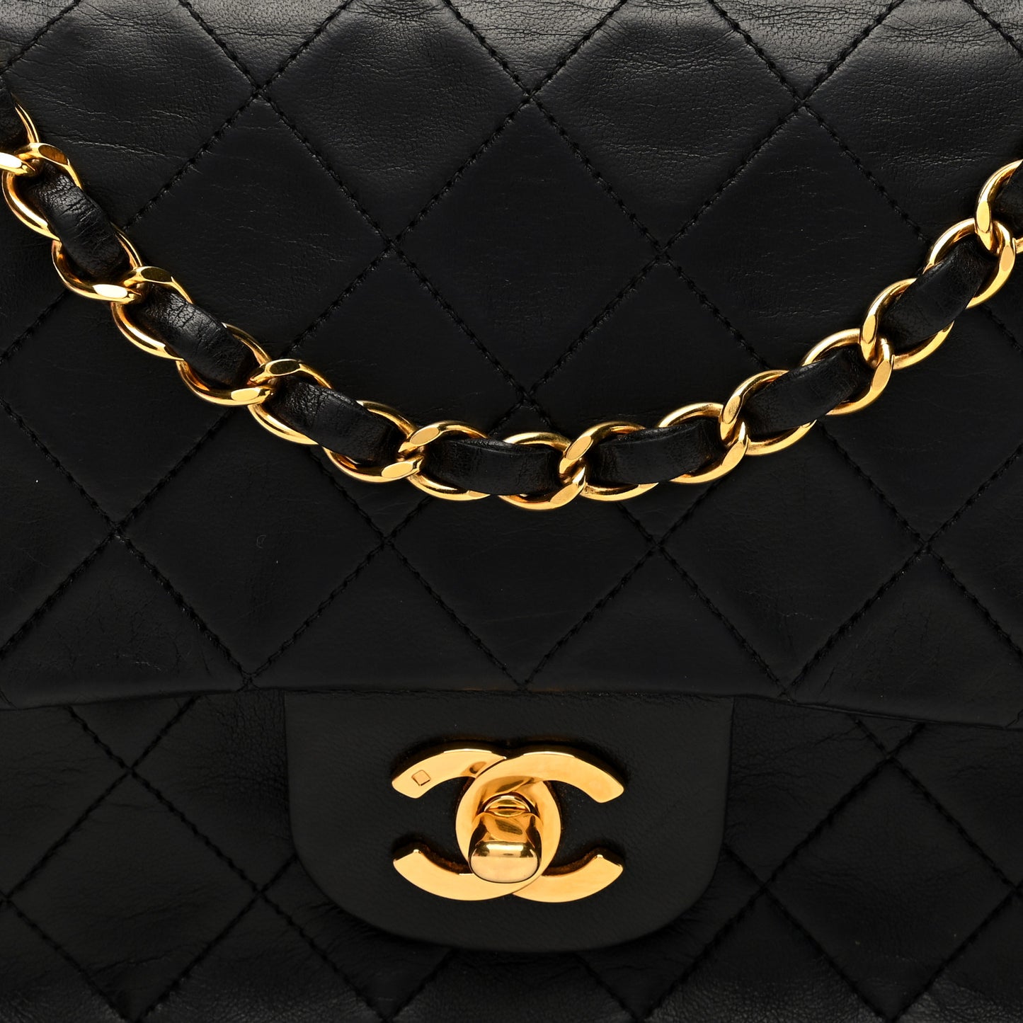 Lambskin Quilted Medium Double Flap Black