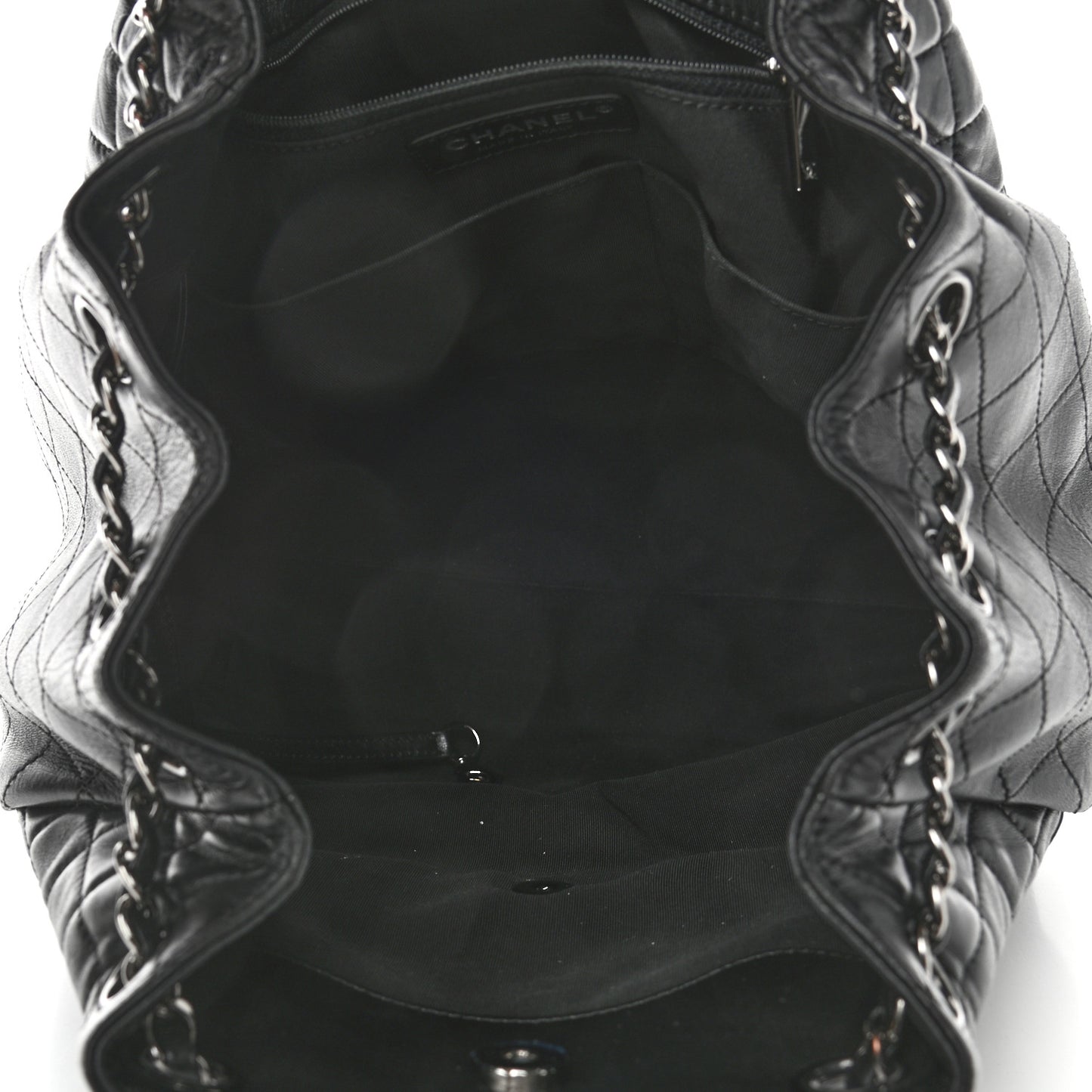 Lambskin Quilted Large Drawstring Bag Black