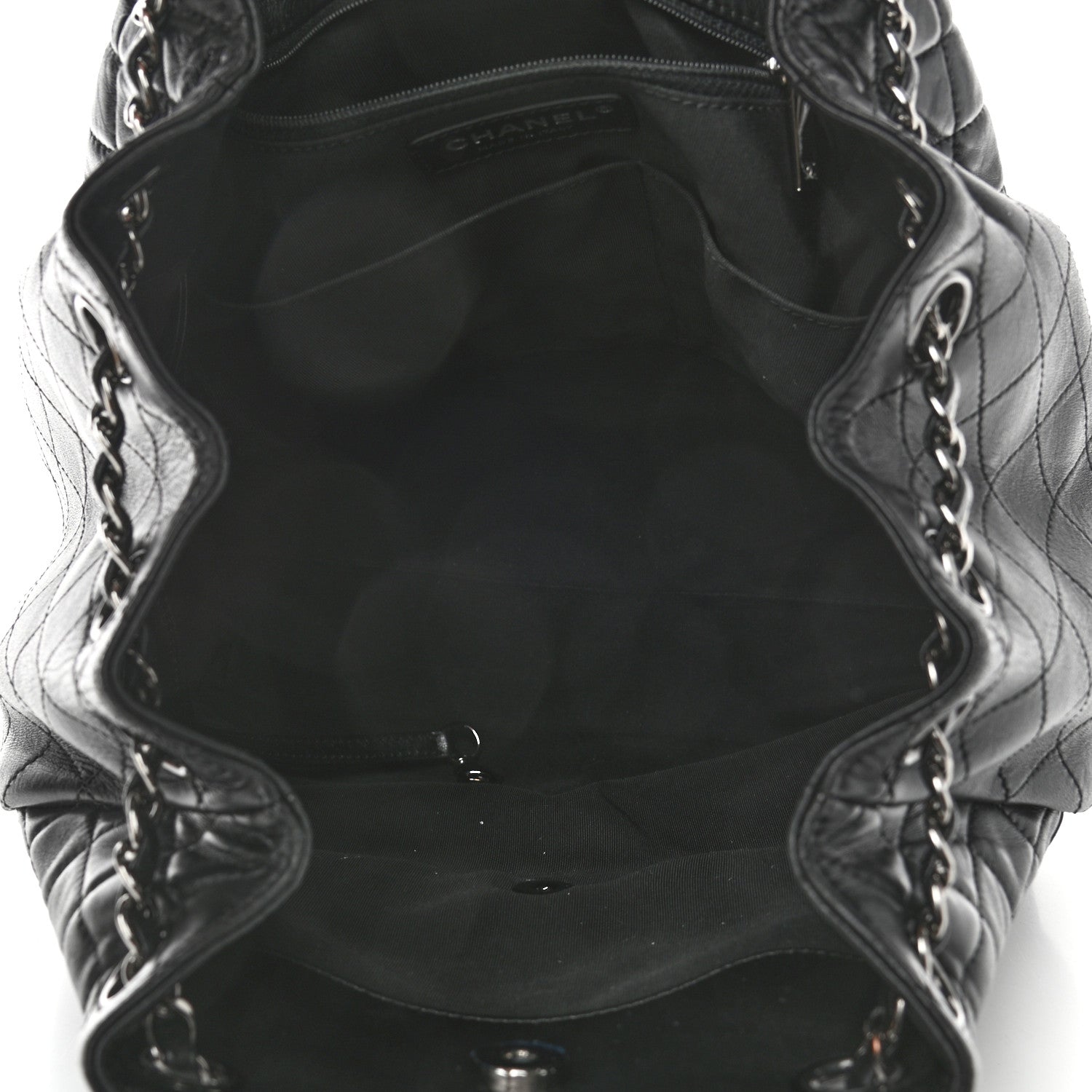 Chanel Lambskin Quilted Large Drawstring Bag Black 5 of 9