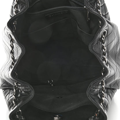 Chanel Lambskin Quilted Large Drawstring Bag Black 5 of 9