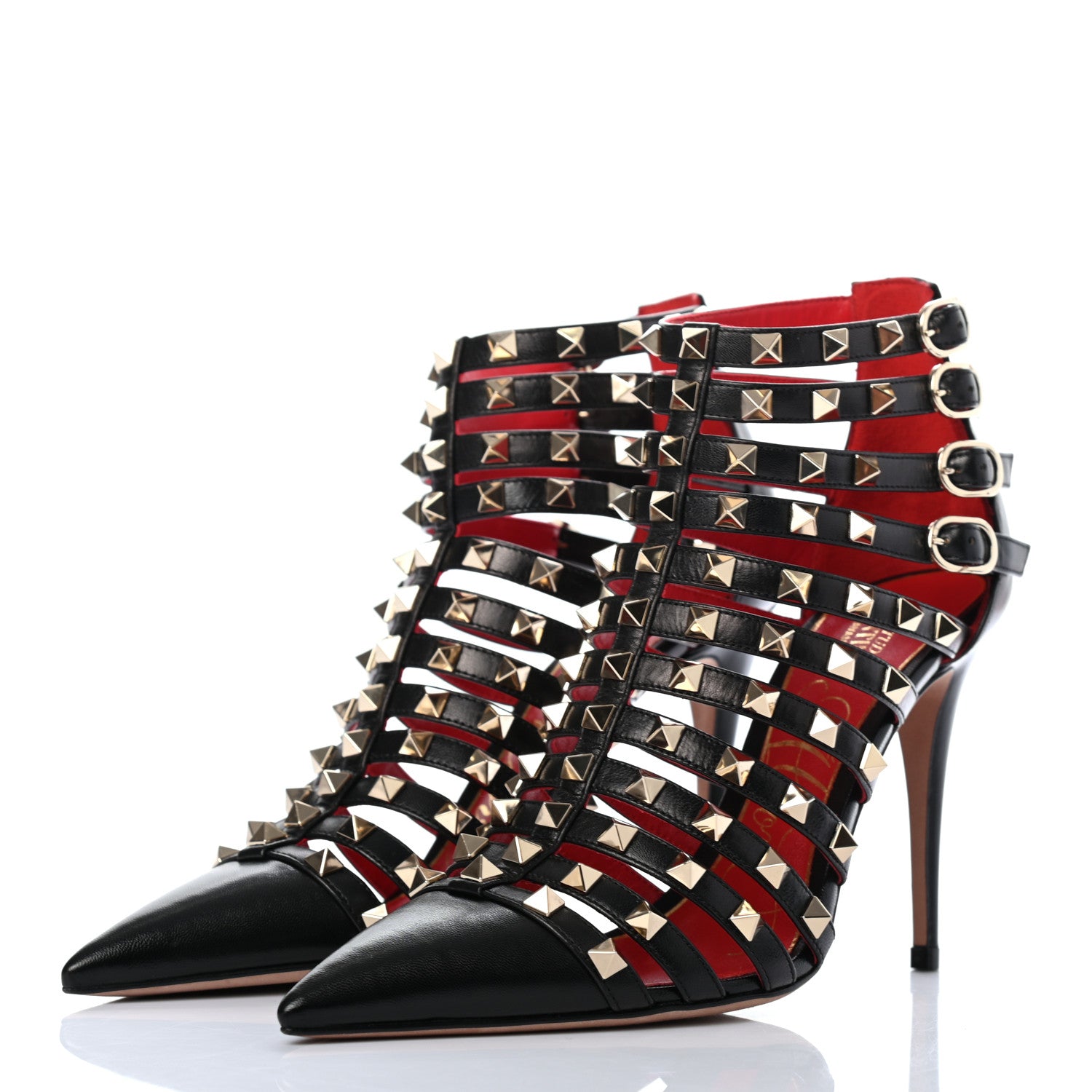 Valentino Garavani Kidskin Rockstud Alcove Cage 100mm Booties 37 Black 3 of 8