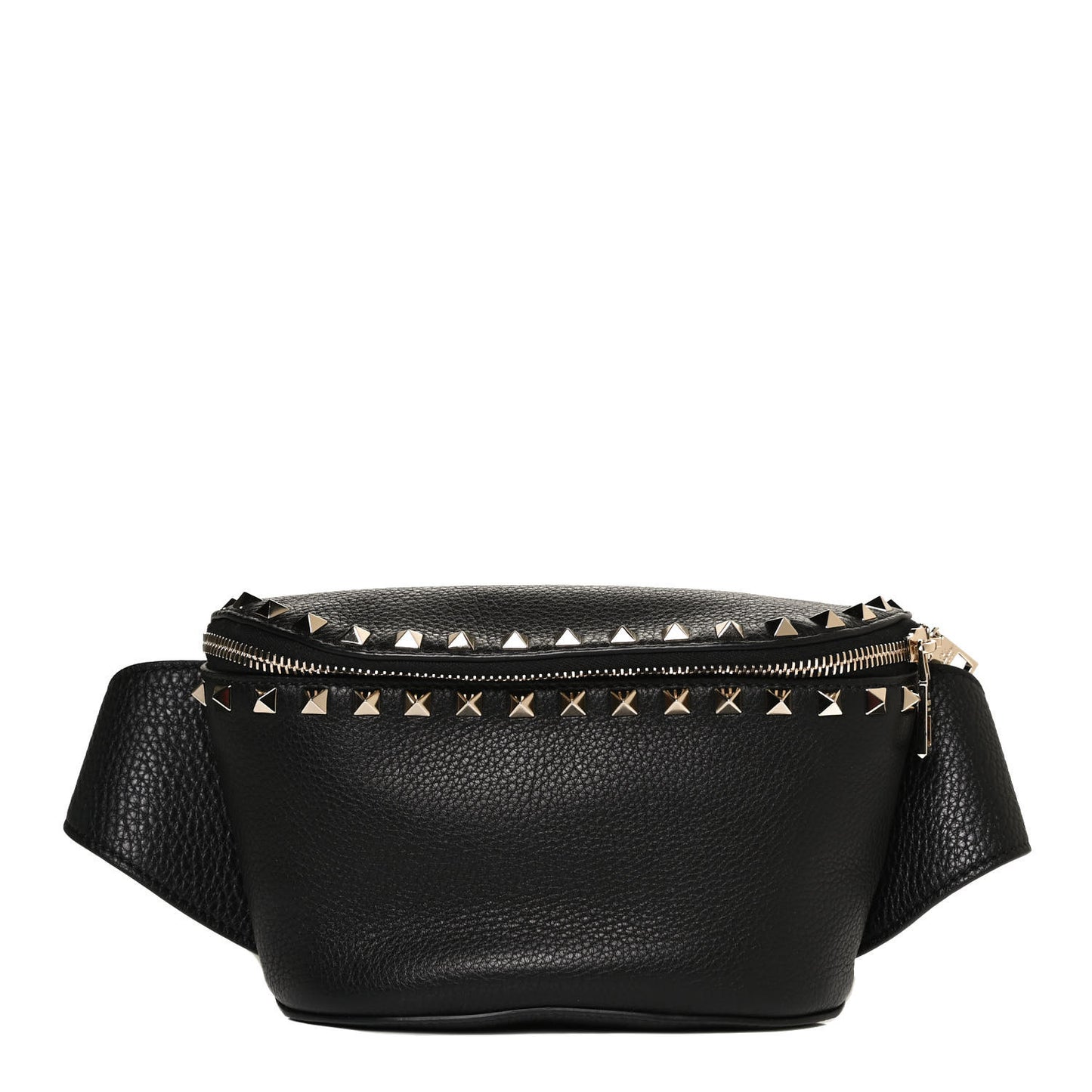 Grainy Calfskin Rockstud Belt Bag Black