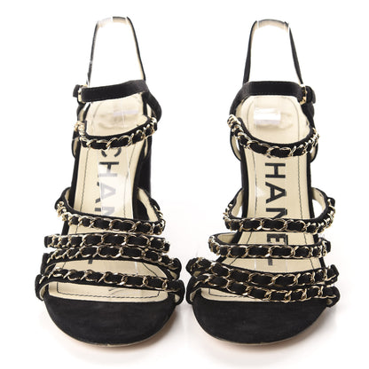 Chanel Suede Chain Sandals 38.5 Black 2 of 11