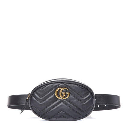 Gucci Calfskin Matelasse GG Marmont Belt Bag 85 34 Black 1 of 8