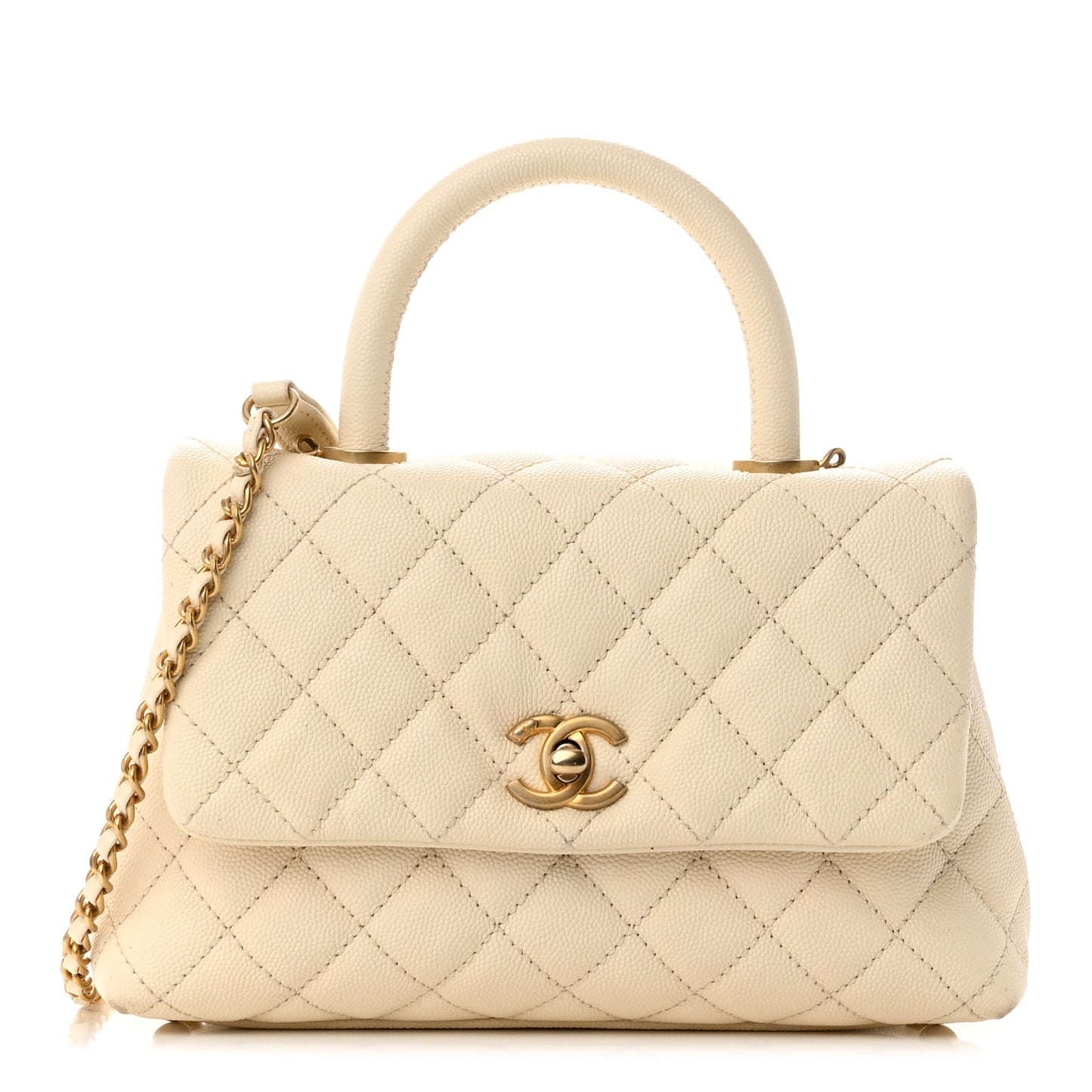 Caviar Quilted Mini Coco Handle Flap Beige