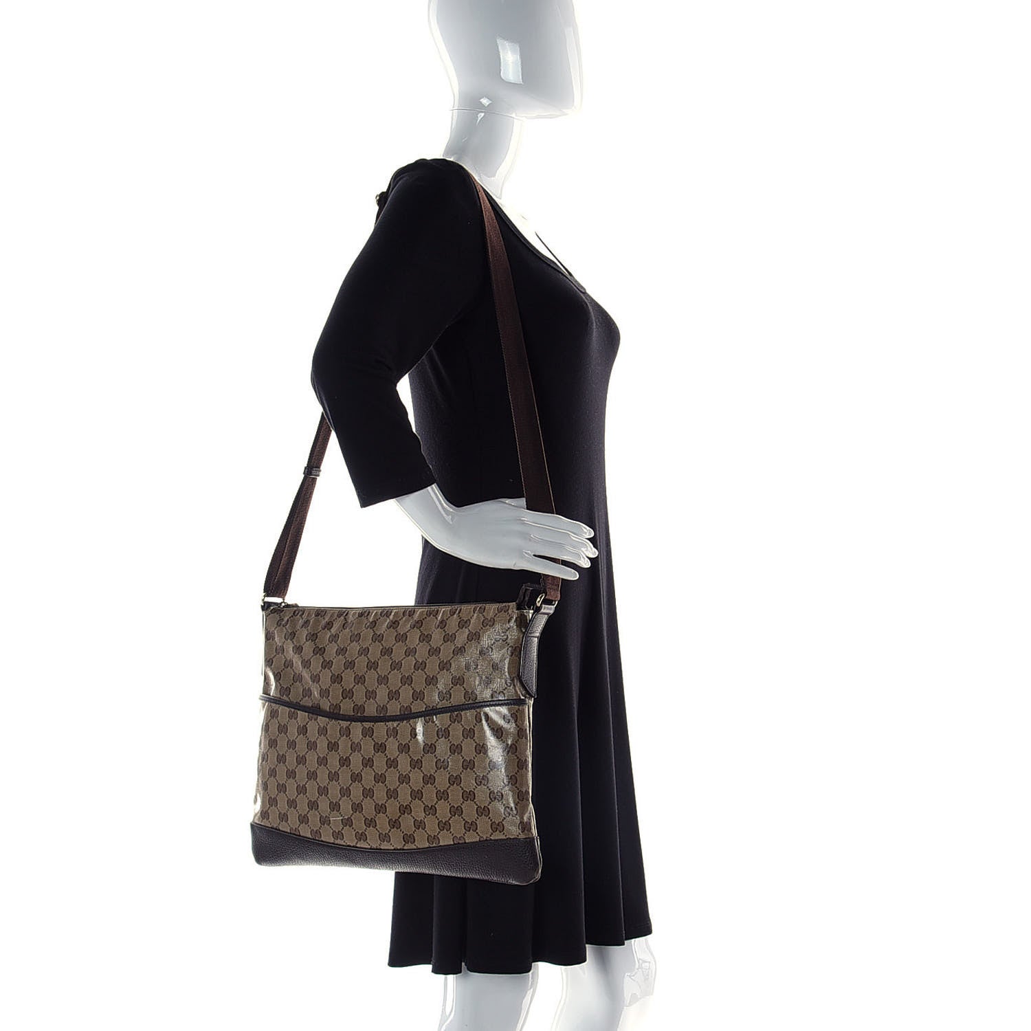 Gucci Crystal Monogram Flat Messenger Bag Dark Brown 2 of 12