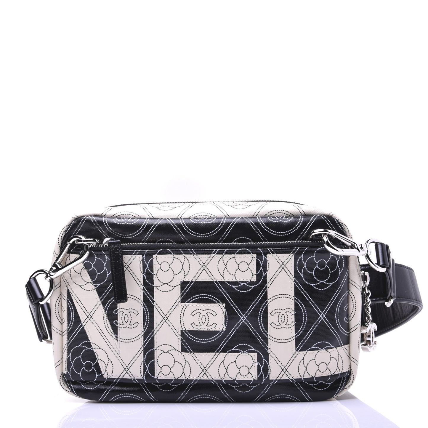 Coated Canvas Calfskin Camellia Printed Camera Case Black Beige
