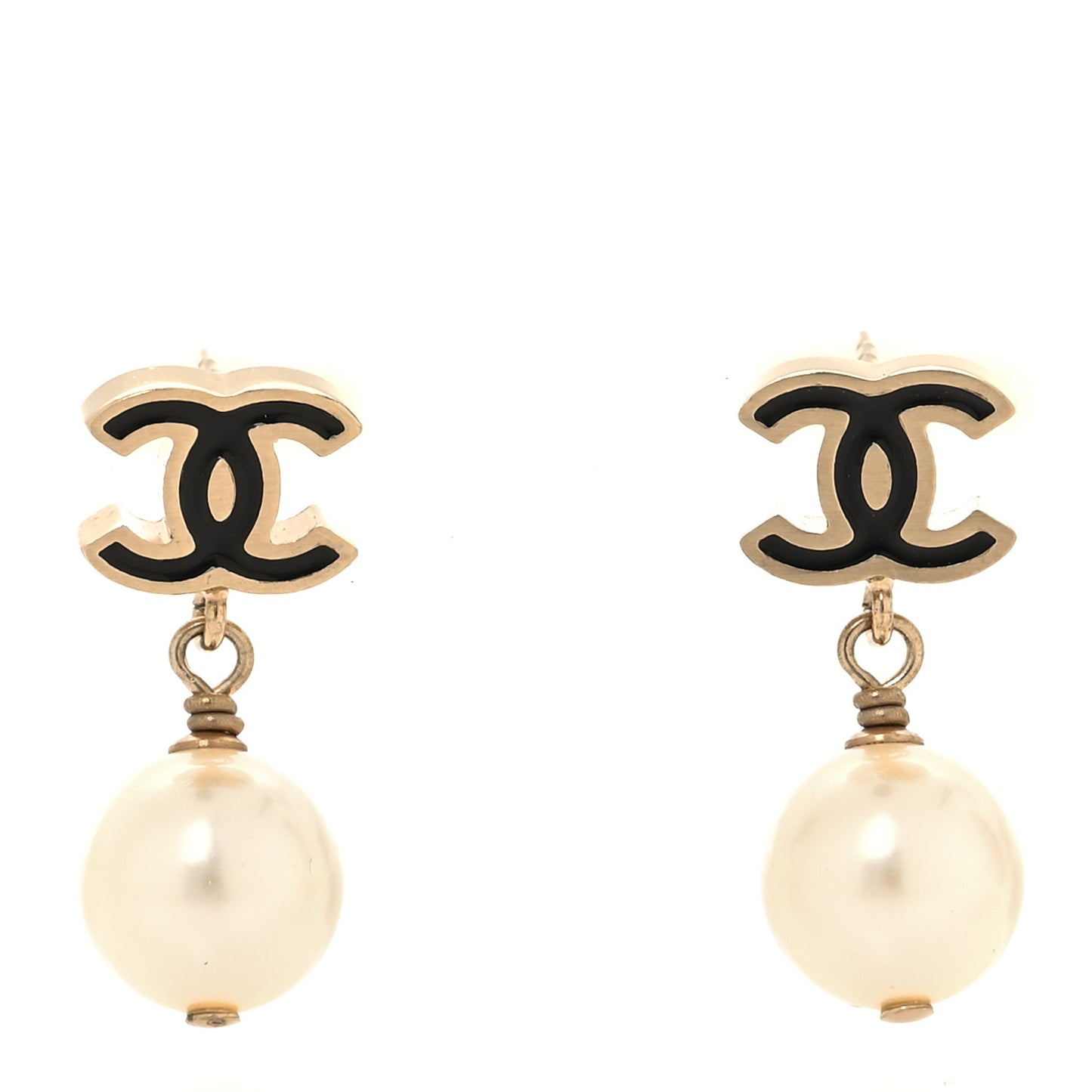 Pearl Enamel CC Drop Earrings Black Gold