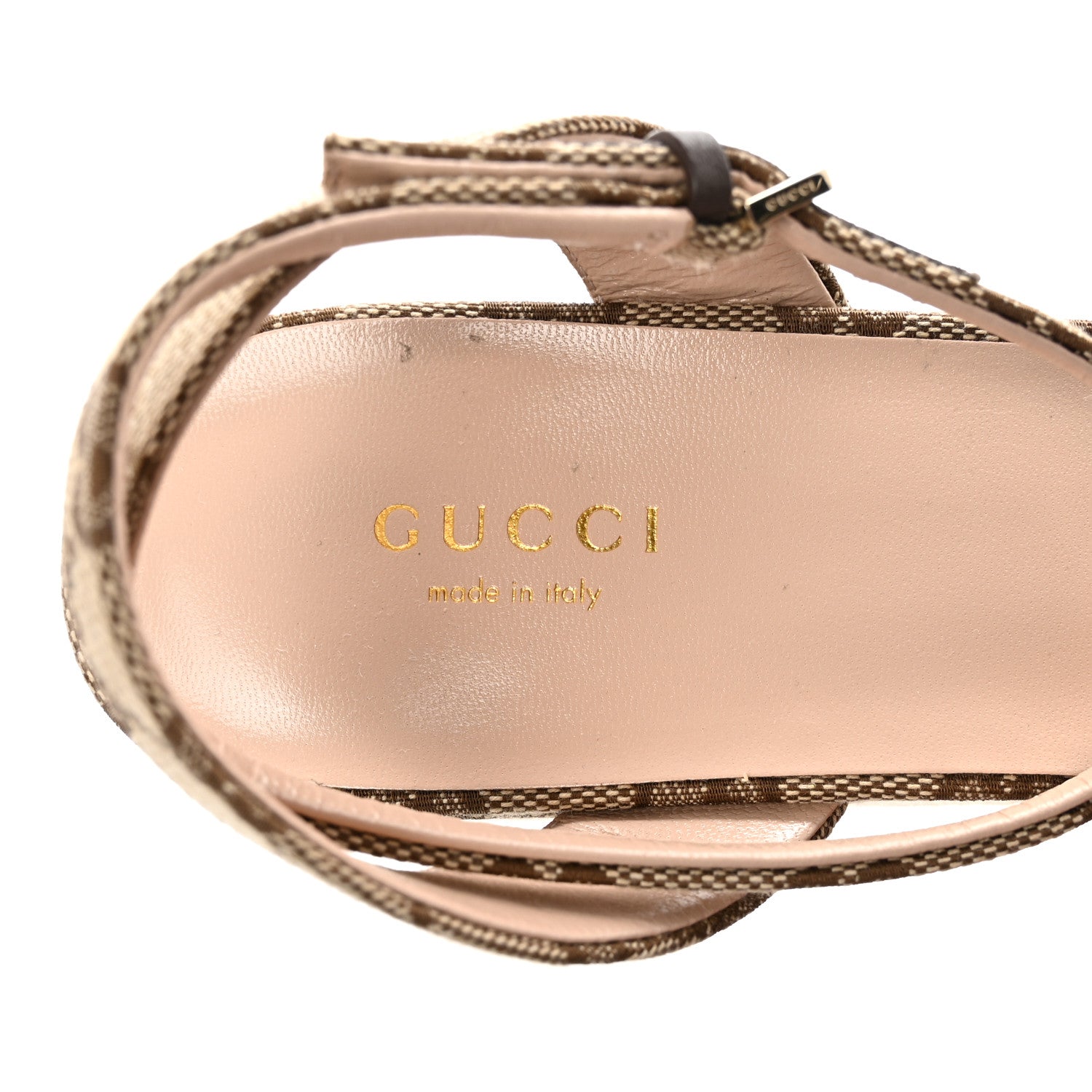 Gucci Monogram Nappa Chalotte Horsebit Ankle Strap 75mm Flatform Sandals 40 Beige Ebony 15 of 18