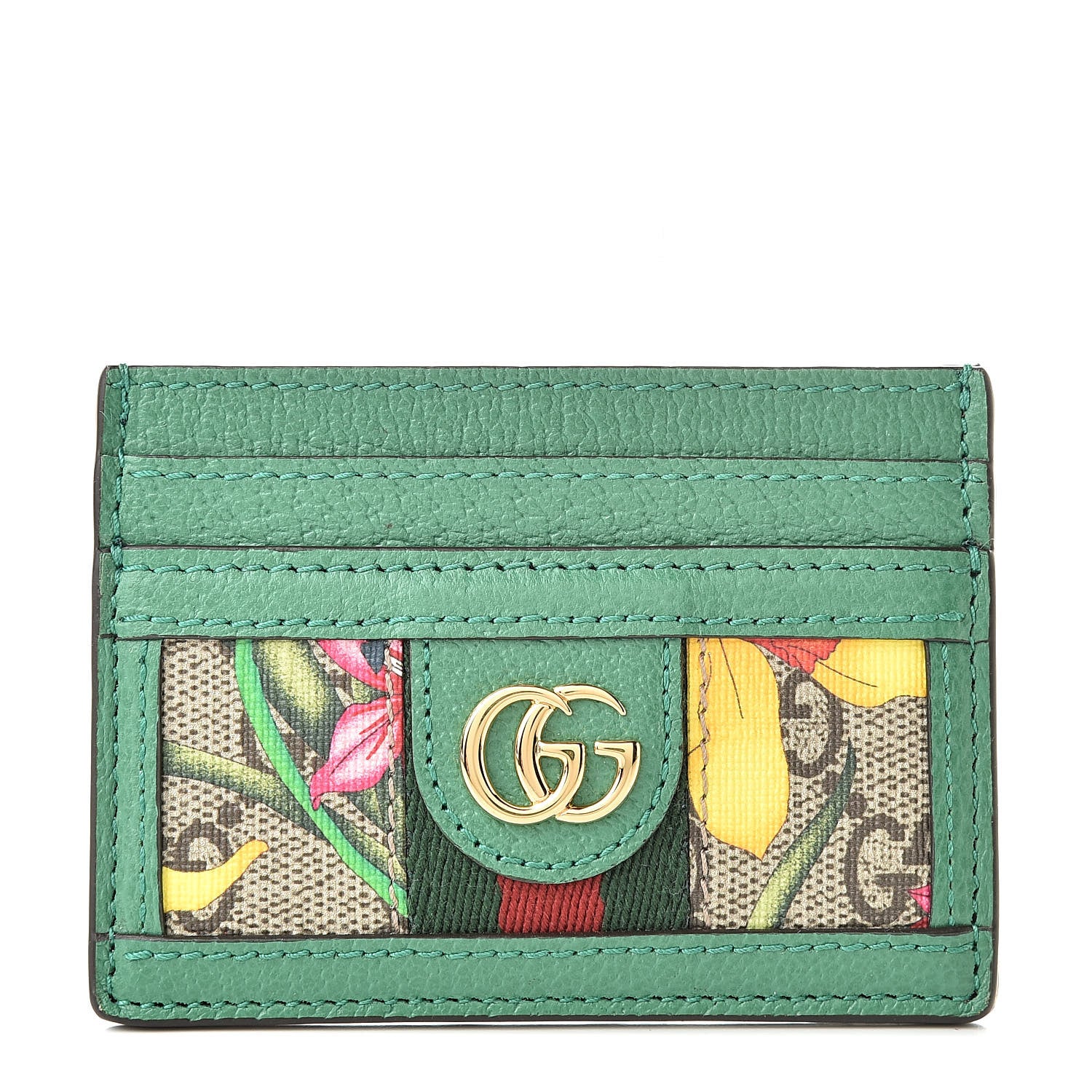 Gucci GG Supreme Monogram Flora Web Ophidia Card Holder Green 1 of 7