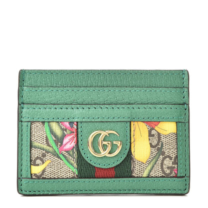 Gucci GG Supreme Monogram Flora Web Ophidia Card Holder Green 1 of 7