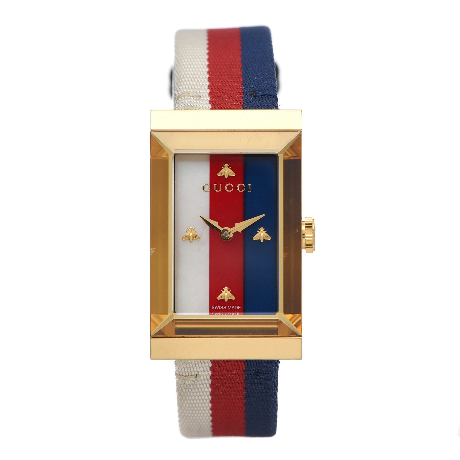 Gucci Stainless Steel Nylon Mother of Pearl 21mm Web G-Frame Quartz Watch Blue 1 of 8