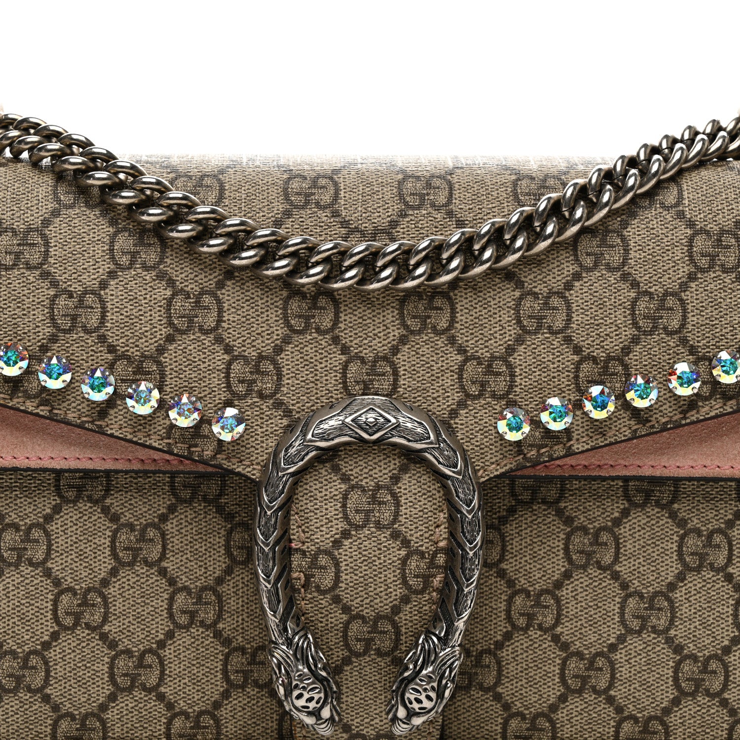 Gucci GG Supreme Monogram Suede Crystal Small Dionysus Shoulder Bag Beige Ebony Light Peonia 8 of 11