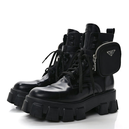 Prada Spazzolato Rois Nylon Metal Triangle Logo Monolith Pouch Pocket 55mm Boots 40 Black 3 of 9
