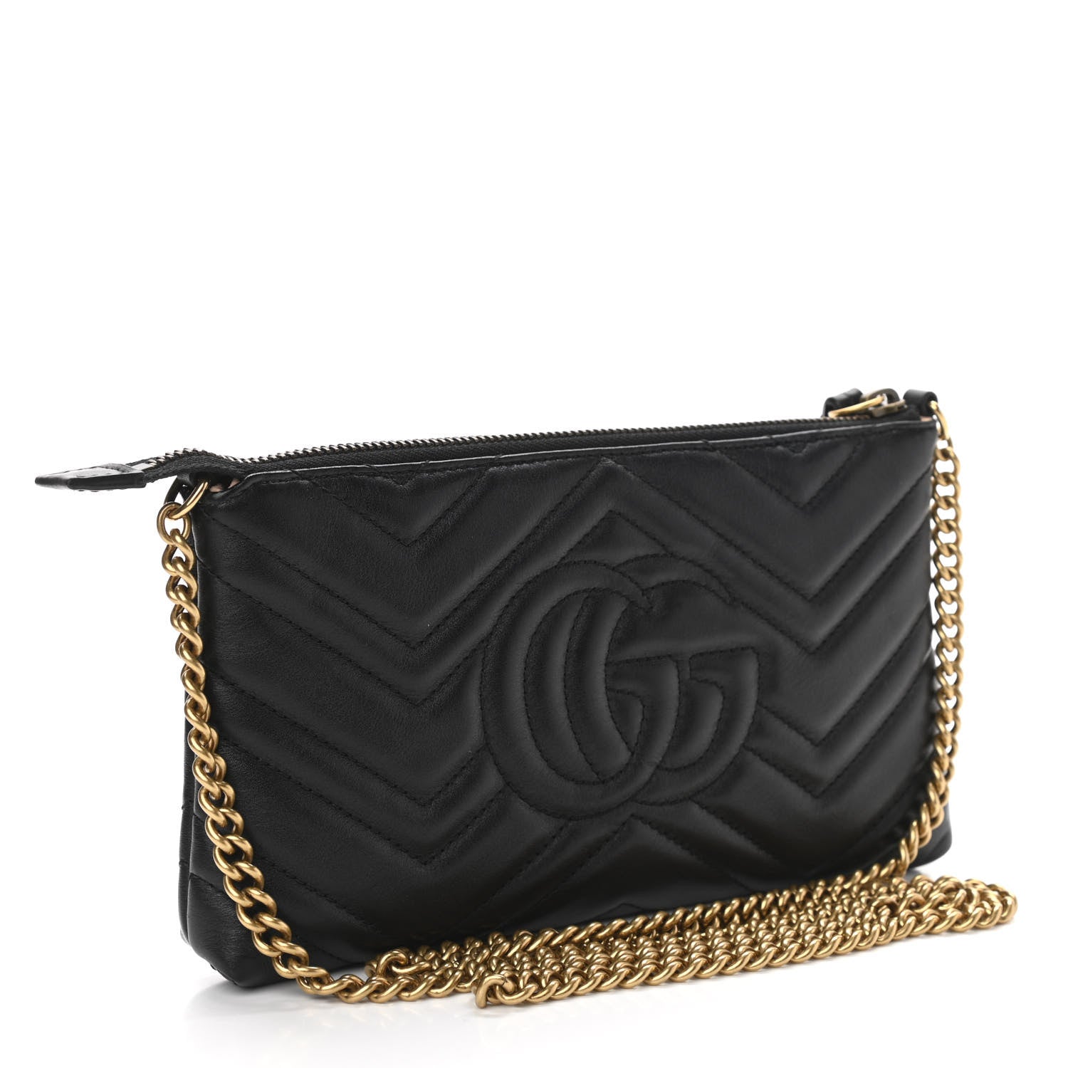 Gucci Calfskin Matelasse Mini GG Marmont Chain Bag Black 3 of 11