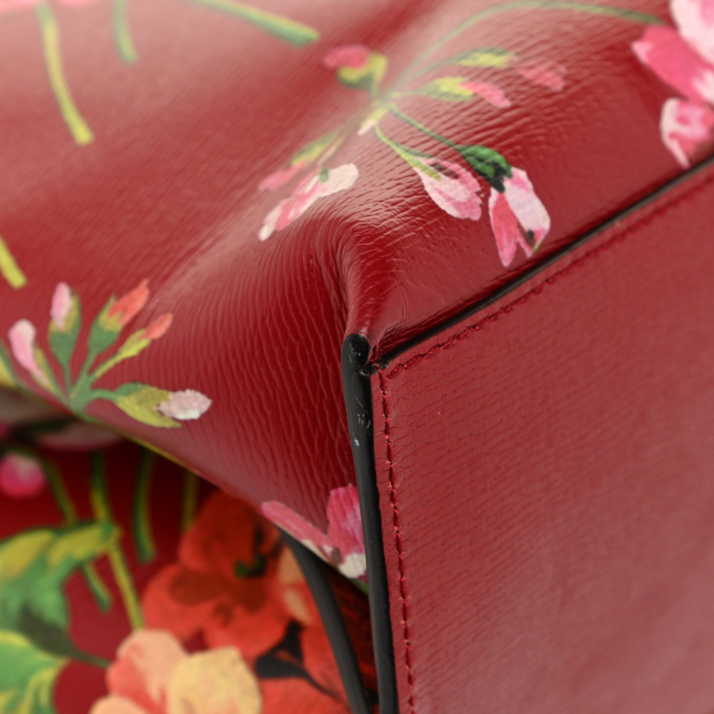 Shangai Calfskin Blooms Print Medium Bamboo Daily Top Handle Bag Romantic Cerise Multicolor