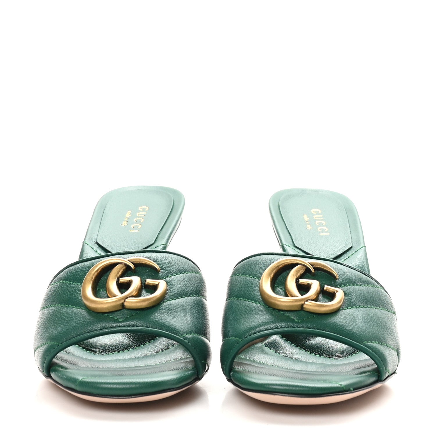 Gucci Nappa Matelasse GG Marmont 75mm Slide Sandals 35 Emerald 3 of 10