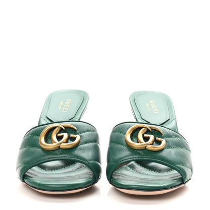 Gucci Nappa Matelasse GG Marmont 75mm Slide Sandals 35 Emerald 3 of 10