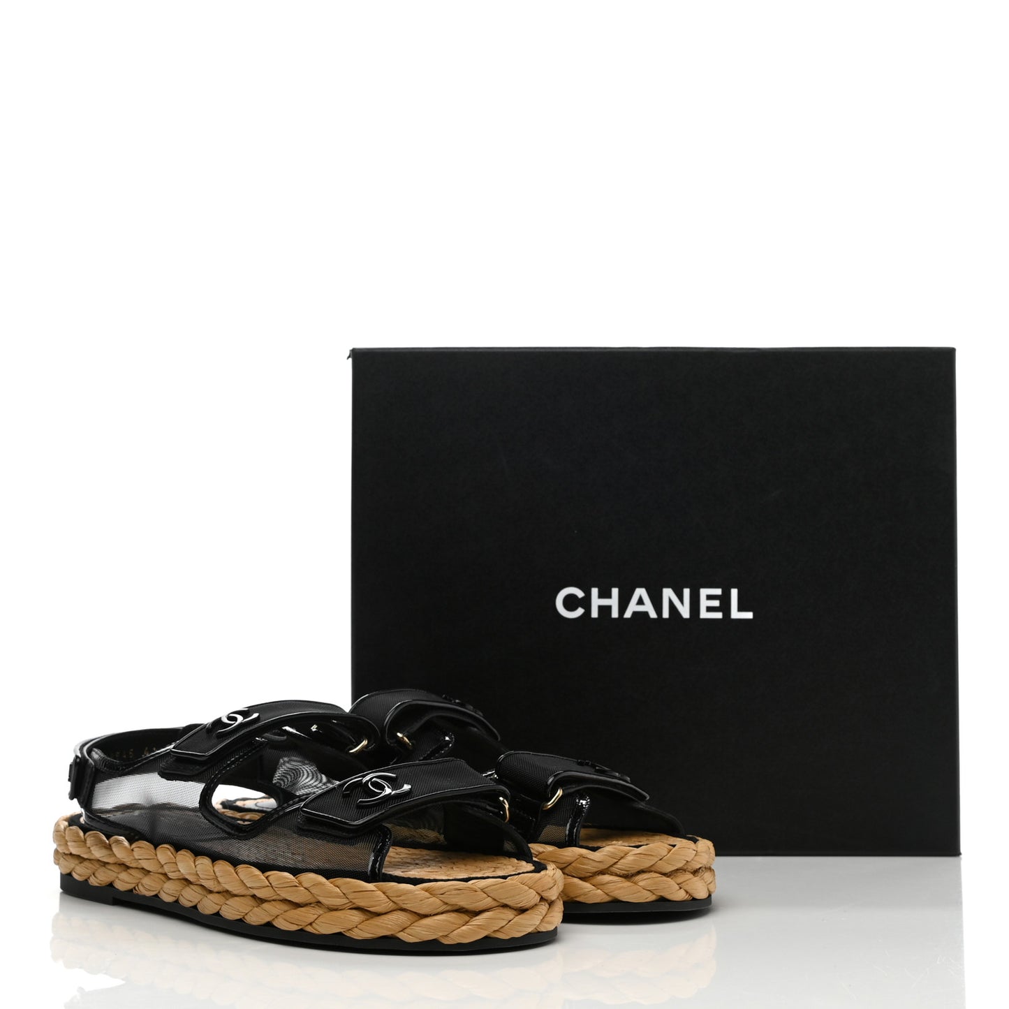 Mesh Patent Calfskin Velcro Dad Sandals 41 Black