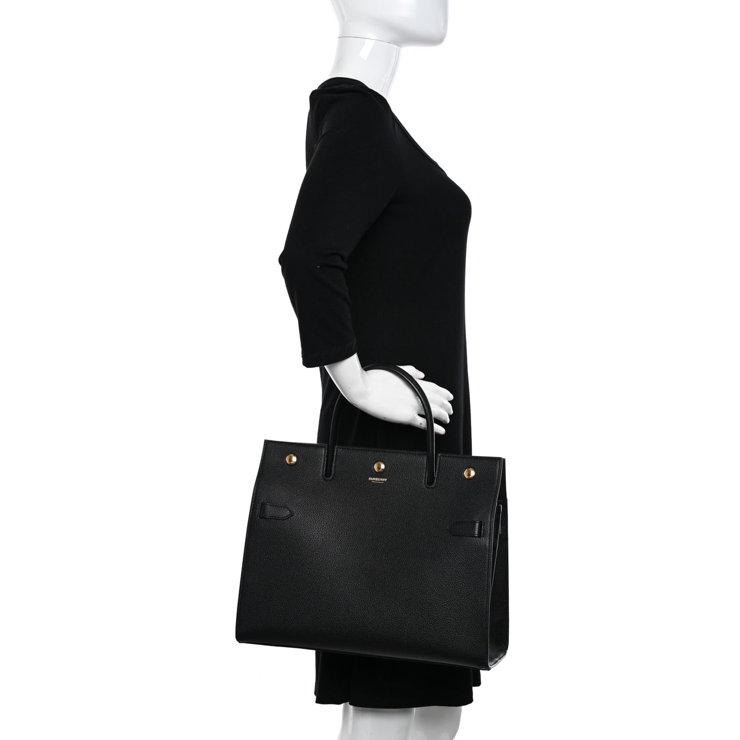 Grainy Calfskin Medium Title Bag Black