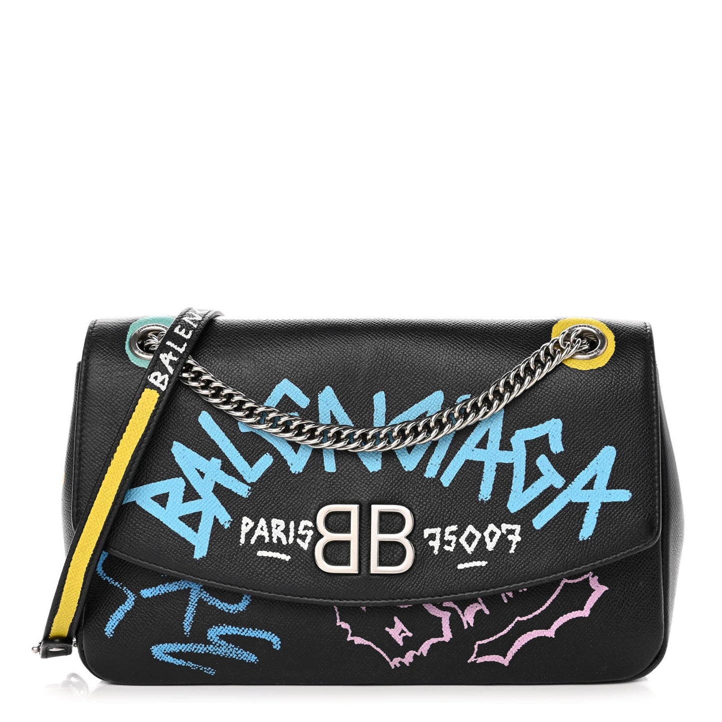 Grained Calfskin Graffiti M BB Round Shoulder Bag Black Multicolor