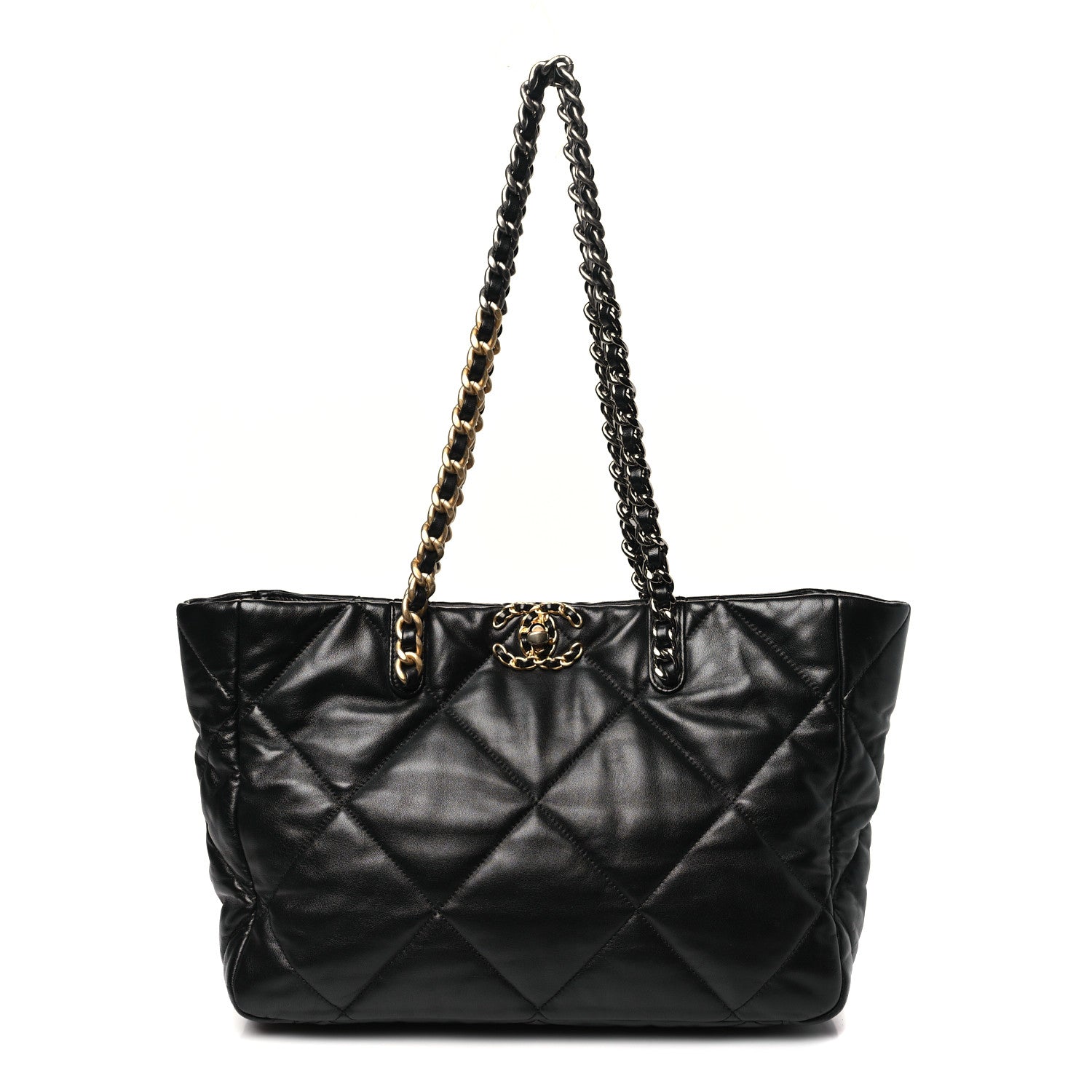 Chanel Lambskin Quilted Chanel 19 East West Shopping Bag Black