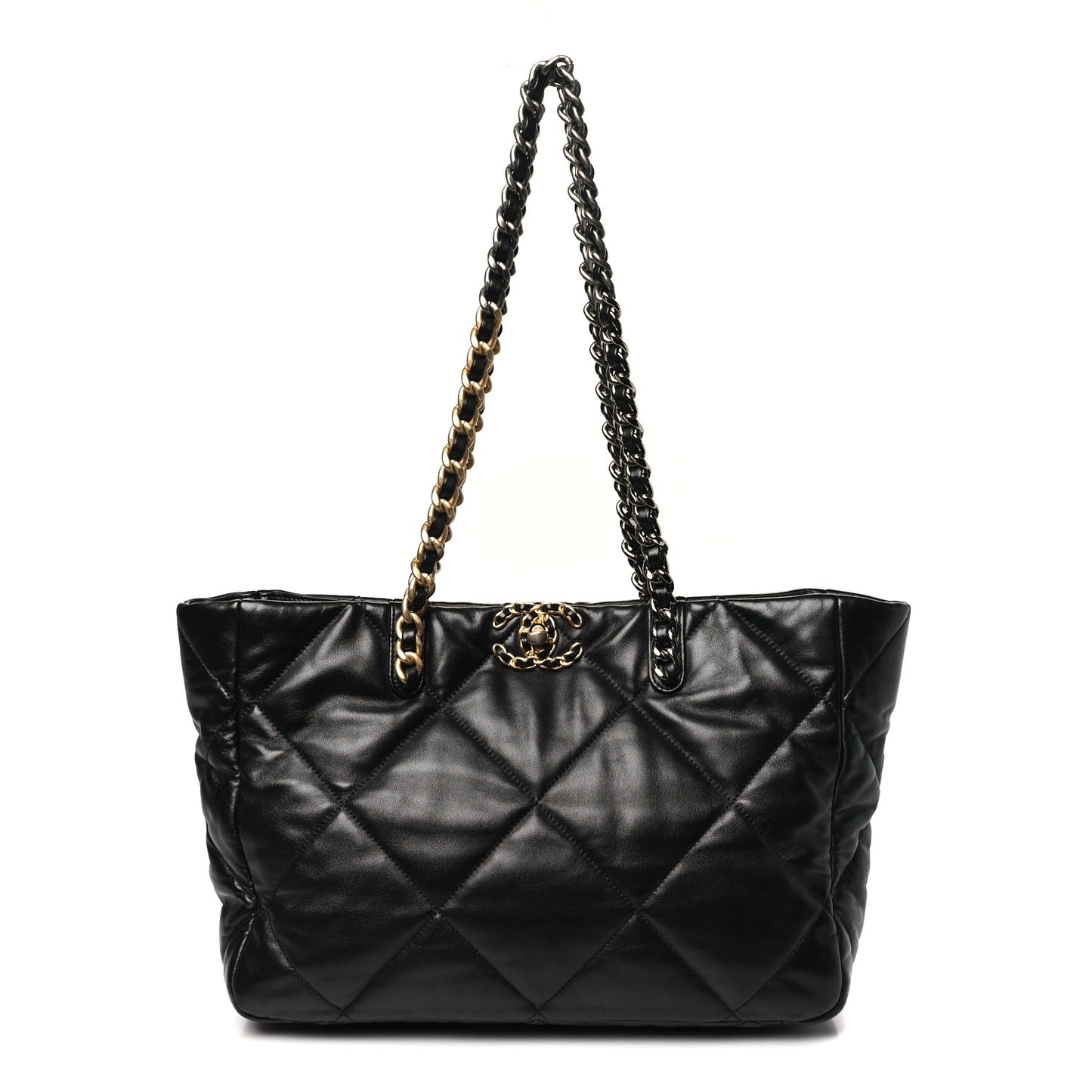Lambskin Quilted Chanel 19 East West Shopping Bag Black
