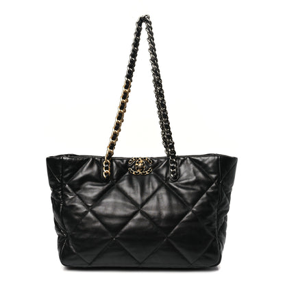 Chanel Lambskin Quilted Chanel 19 East West Shopping Bag Black 1 of 10