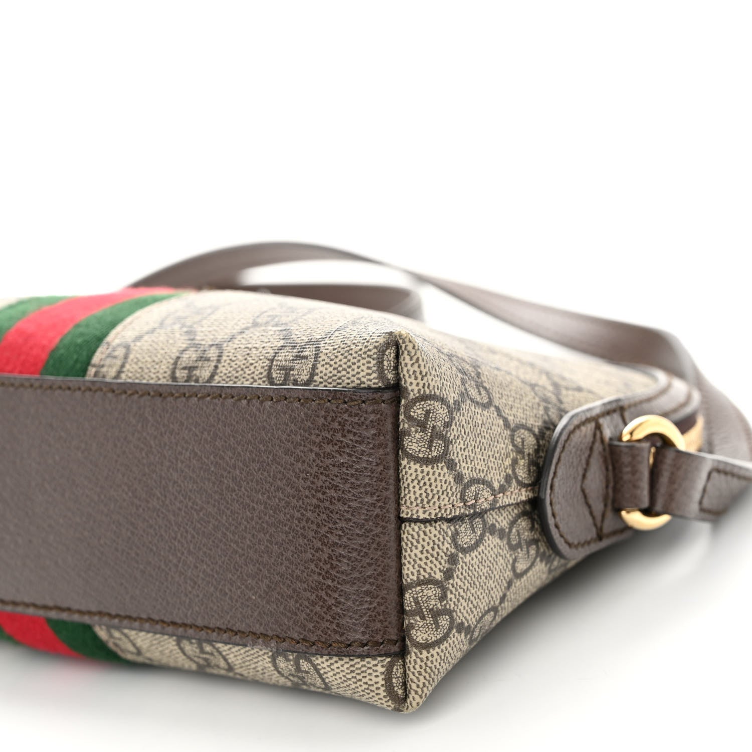 Gucci GG Supreme Monogram Textured Dollar Calfskin Web Small Ophidia Dome Shoulder Bag Beige Ebony New Acero 5 of 9