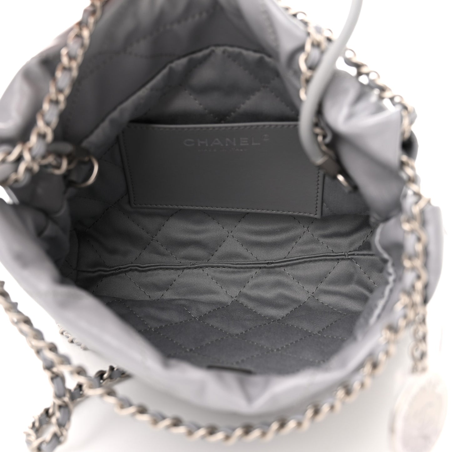 Shiny Calfskin Quilted Mini Chanel 22 Grey