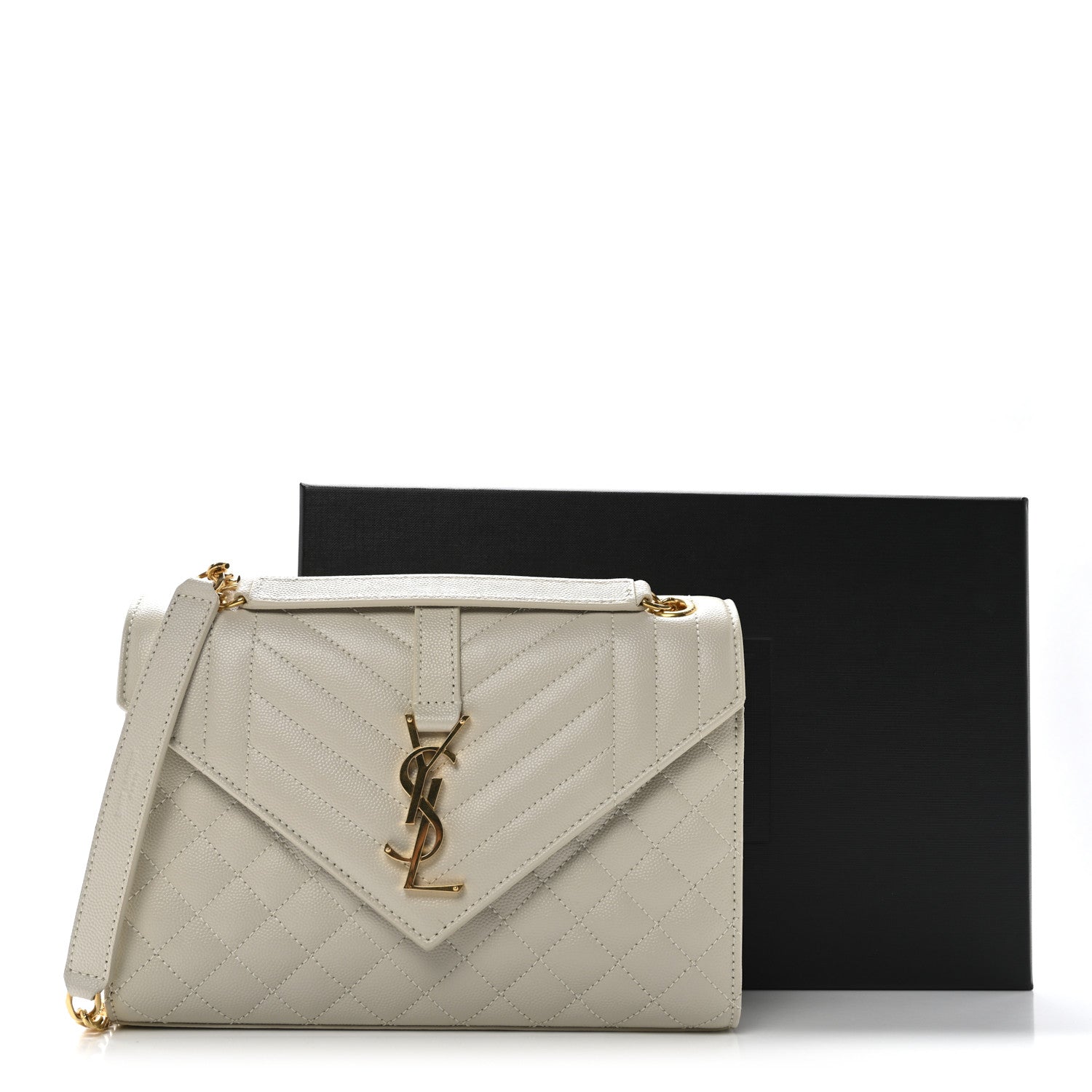 Saint Laurent Grain De Poudre Textured Mixed Matelasse Medium Triquilt Monogram Satchel Crema Soft 12 of 12