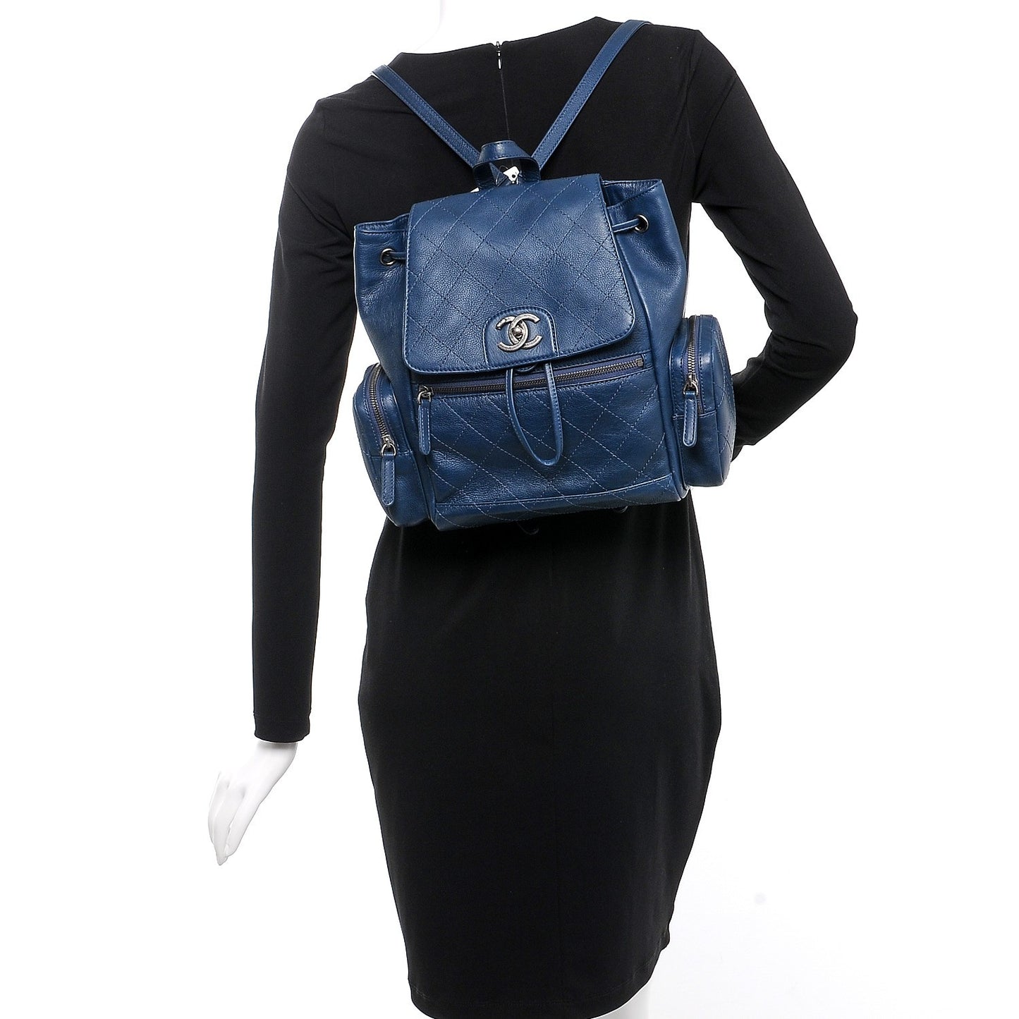Grained Calfskin Pocket Backpack Dark Blue