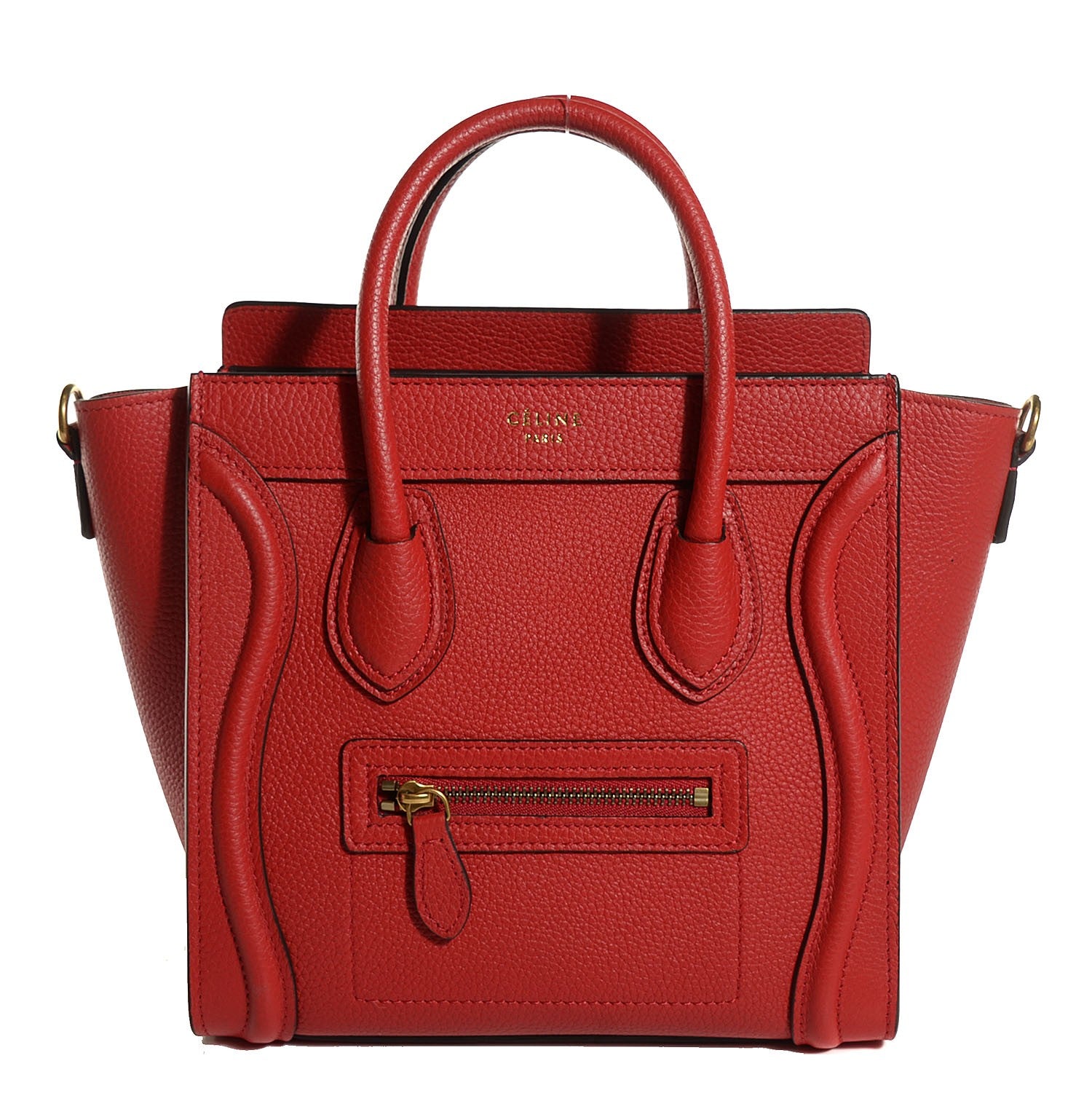 Celine Drummed Calfskin Nano Luggage Coquelicot 1 of 8