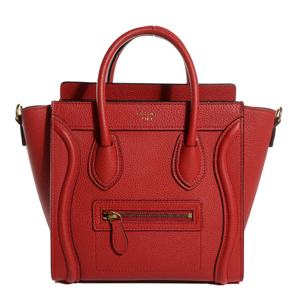 Celine Drummed Calfskin Nano Luggage Coquelicot 1 of 8
