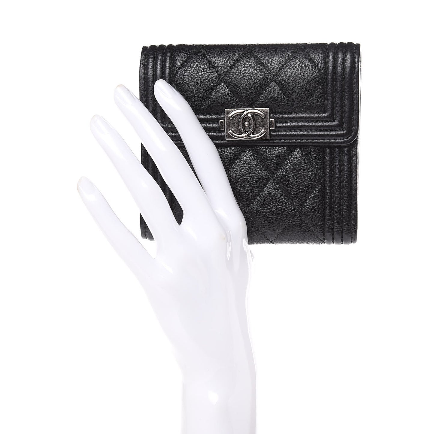 Calfskin Quilted Compact Boy Wallet Black