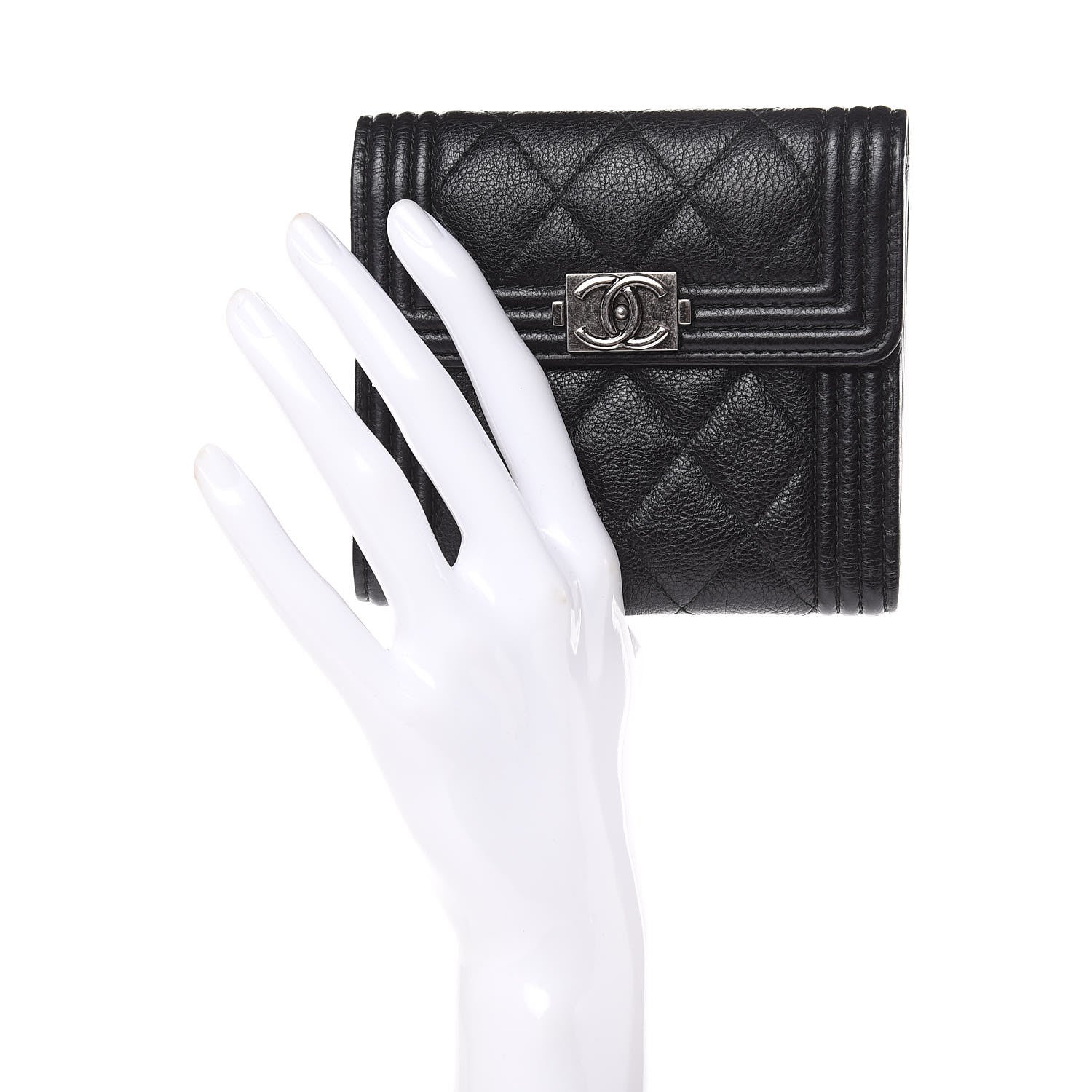 Chanel Calfskin Quilted Compact Boy Wallet Black 2 of 8