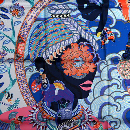 Hermes Silk Twill Duo Cosmique Scarf 90 Rose Pale Bleu Orange 4 of 5
