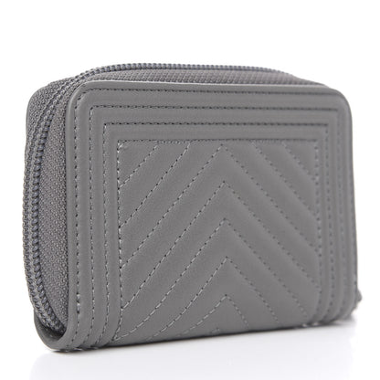 Chanel Calfskin Chevron Quilted Zip Around Boy Coin Purse Wallet Grey 2 of 6