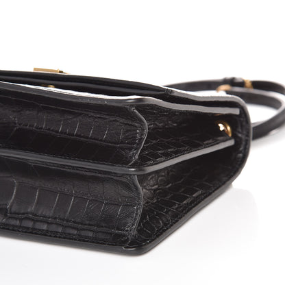 Saint Laurent Calfskin Crocodile Embossed Small Monogram Sunset Black 9 of 9