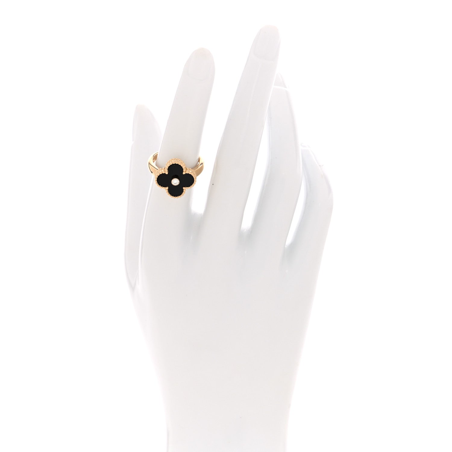 Van Cleef & Arpels 18K Yellow Gold Diamond Black Onyx Vintage Alhambra Ring 52 6 2 of 4