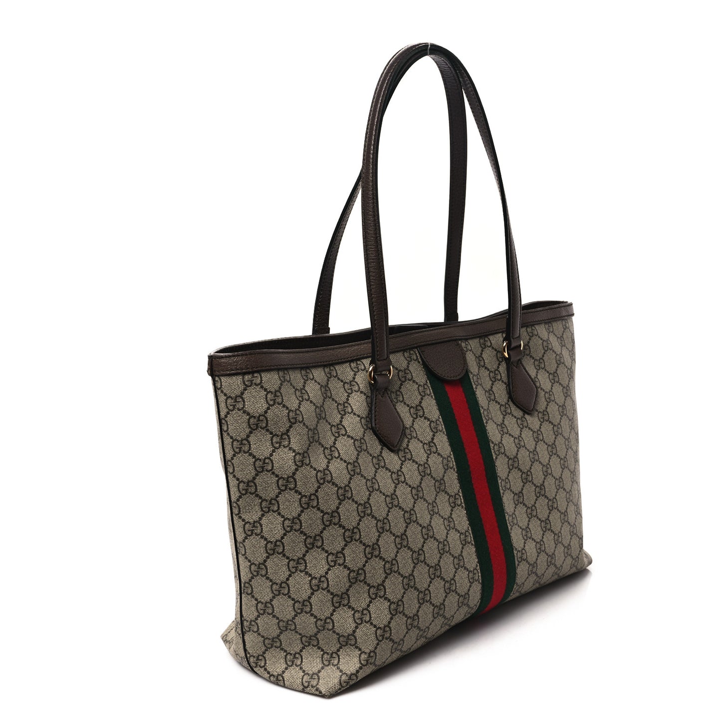 GG Supreme Monogram Textured Calfskin Web Medium Ophidia Shopping Tote Beige Ebony New Acero