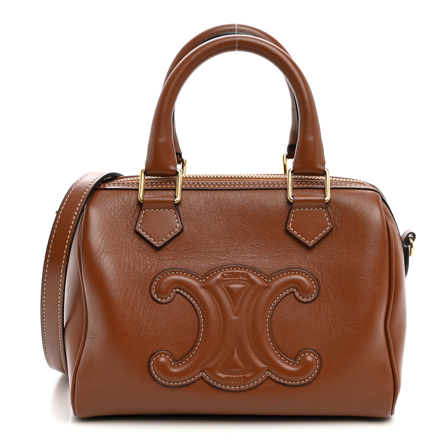 Smooth Calfskin Triomphe Small Boston Bag Tan