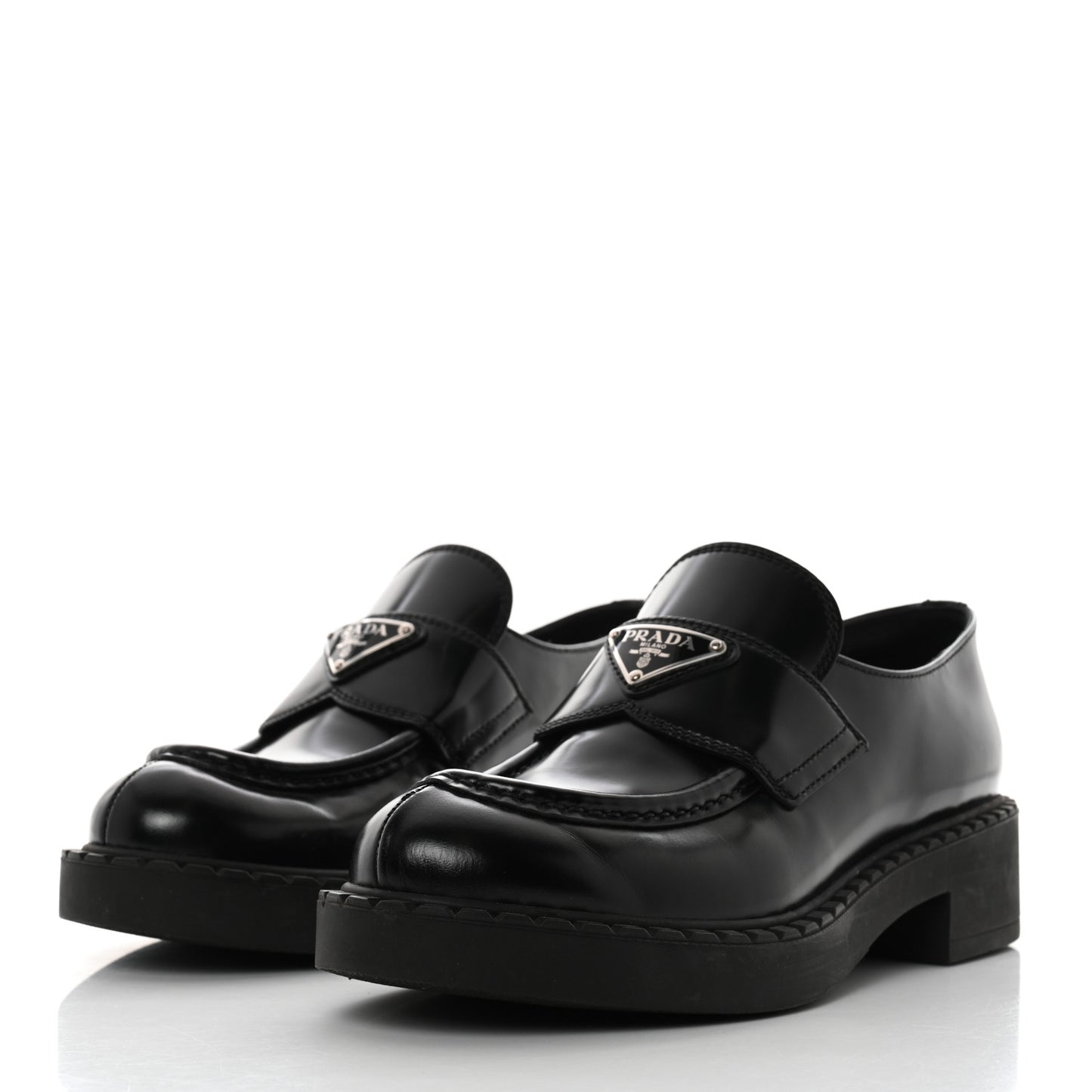 Spazzolato Metal Triangle Logo 50mm Loafers 36.5 Black