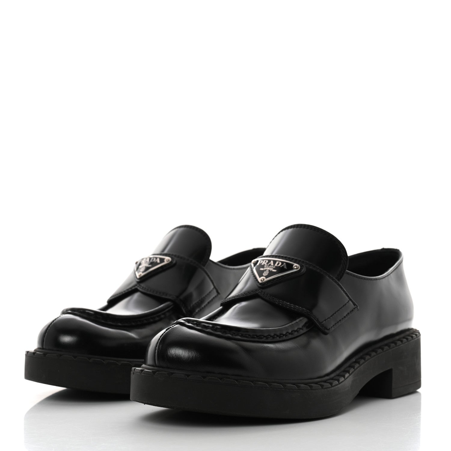 Prada Spazzolato Metal Triangle Logo 50mm Loafers 36.5 Black 3 of 8