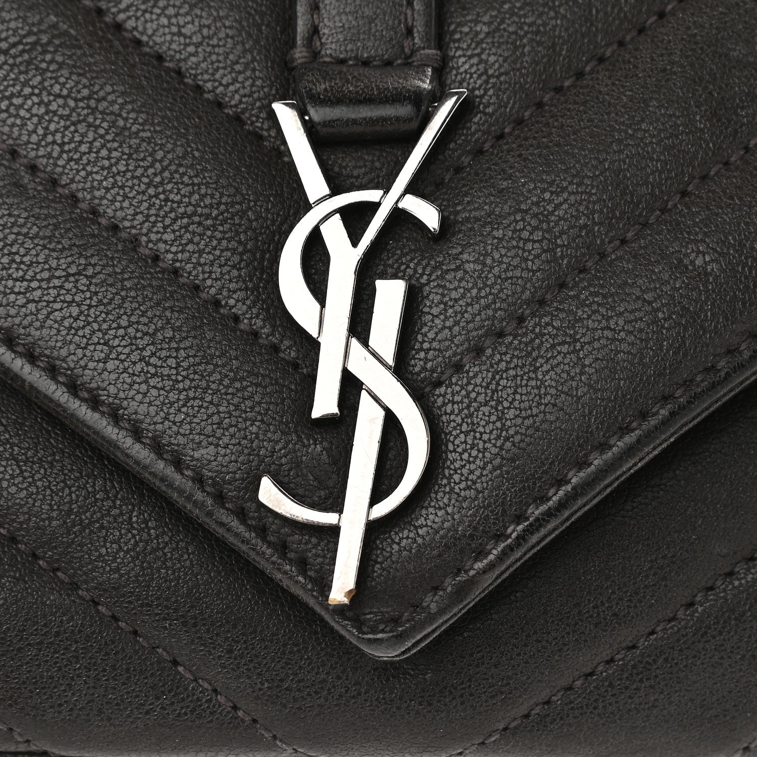 Saint Laurent Sheepskin Matelasse Chevron Monogram College Chain Wallet Coal 10 of 13