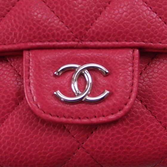 Caviar Quilted Tri-Fold Wallet Fuchsia
