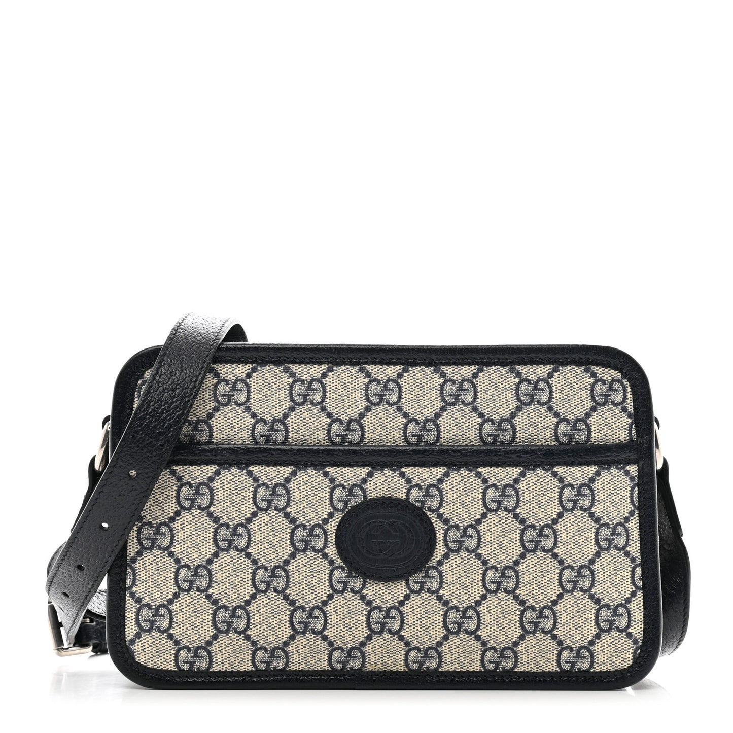 GG Supreme Monogram Textured Dollar Calfskin Mini Retro Interlocking G Shoulder Bag Beige Blue